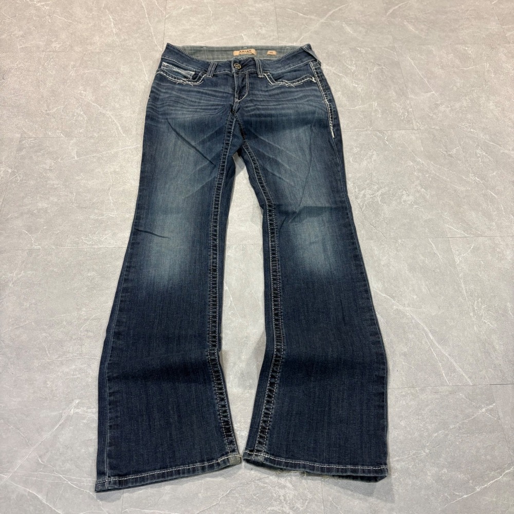 Ariat REAL Denim Womens 29L Dark Wash Bootcut Thick Stitch Western Jeans 4495